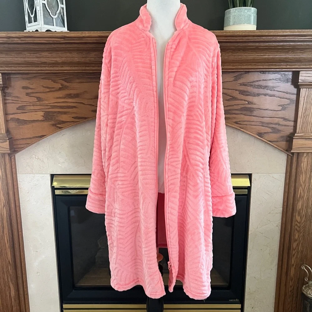 Just Love Coral Plush Zippered‎ Lounger Kimono Robe Size Medium NWOT